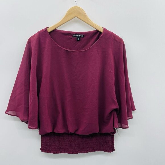 Sam & Jess Womens Size Small Elbow Length Smocked-Waist Top in Merlot $59 2593 - Picture 2 of 7